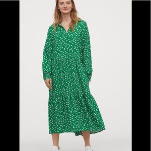 h&m green floral collared dress
